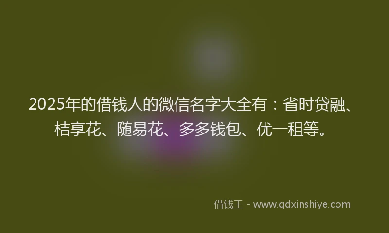 2025年的借钱人的微信名字大全有：省时贷融、桔享花、随易花、多多钱包、优一租等。