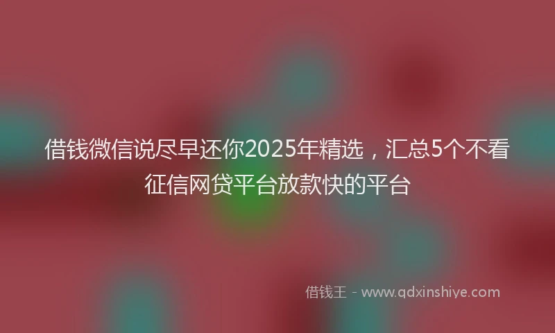 借钱微信说尽早还你2025年精选，汇总5个不看征信网贷平台放款快的平台