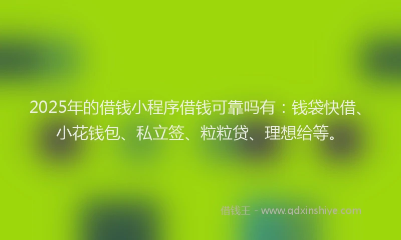 2025年的借钱小程序借钱可靠吗有：钱袋快借、小花钱包、私立签、粒粒贷、理想给等。