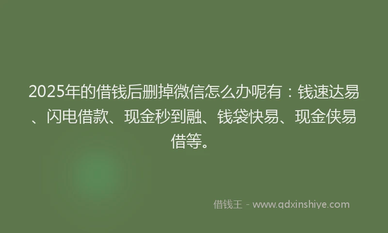 2025年的借钱后删掉微信怎么办呢有:钱速达易、闪电借款、现金秒到融、钱袋快易、现金侠易借等。