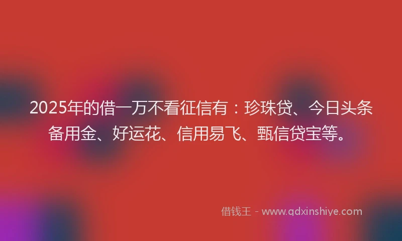 2025年的借一万不看征信有：珍珠贷、今日头条备用金、好运花、信用易飞、甄信贷宝等。