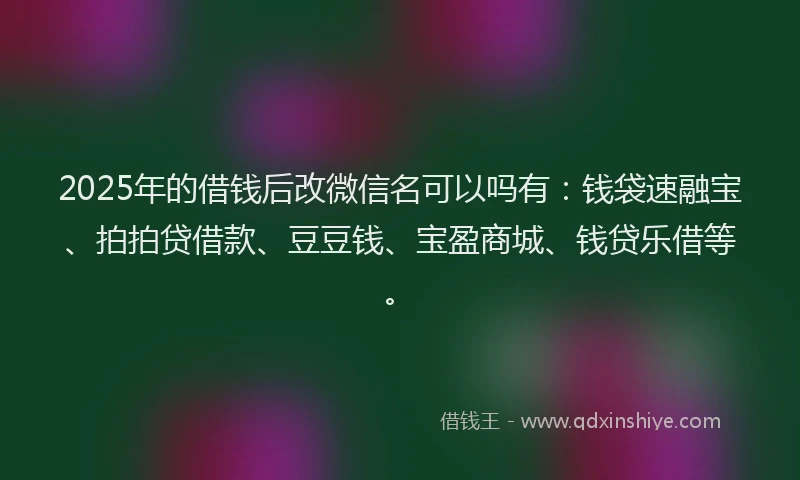 2025年的借钱后改微信名可以吗有：钱袋速融宝、拍拍贷借款、豆豆钱、宝盈商城、钱贷乐借等。
