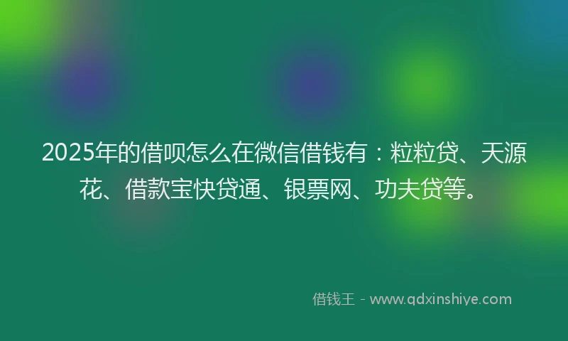 2025年的借呗怎么在微信借钱有：粒粒贷、天源花、借款宝快贷通、银票网、功夫贷等。