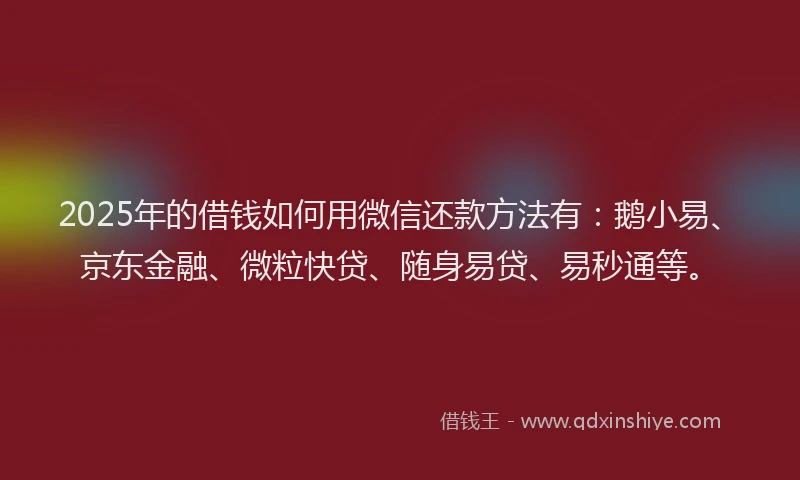 2025年的借钱如何用微信还款方法有：鹅小易、京东金融、微粒快贷、随身易贷、易秒通等。