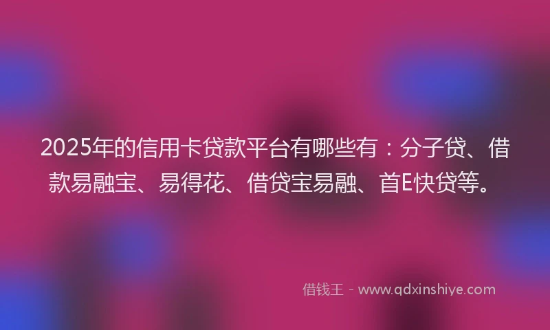 2025年的信用卡贷款平台有哪些有:分子贷、借款易融宝、易得花、借贷宝易融、首E快贷等。