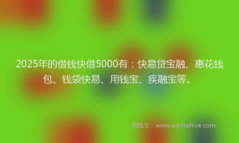 2025年的借钱快借5000有：快易贷宝融、惠花钱包、钱袋快易、用钱宝、疾融宝等。