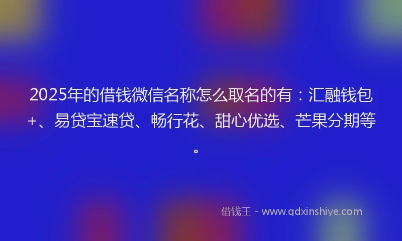 2025年的借钱微信名称怎么取名的有：汇融钱包+、易贷宝速贷、畅行花、甜心优选、芒果分期等。