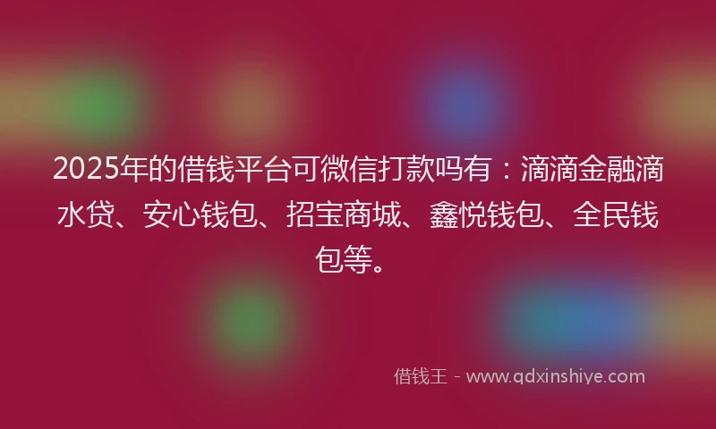 2025年的借钱平台可微信打款吗有：滴滴金融滴水贷、安心钱包、招宝商城、鑫悦钱包、全民钱包等。