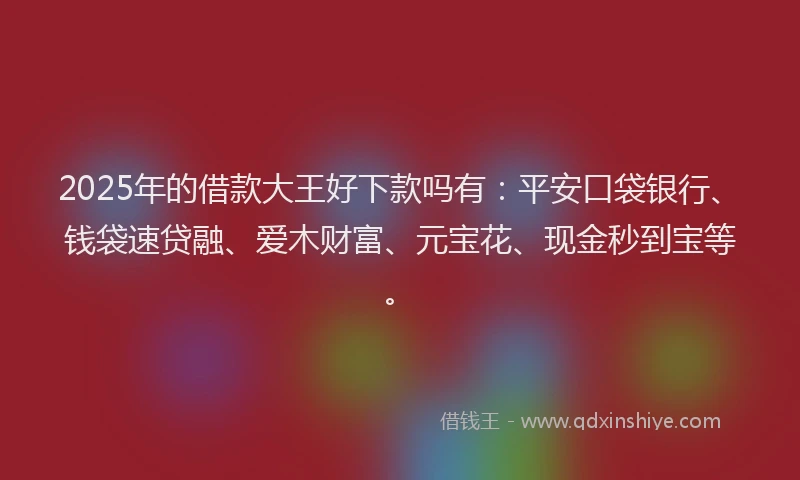2025年的借款大王好下款吗有：平安口袋银行、钱袋速贷融、爱木财富、元宝花、现金秒到宝等。