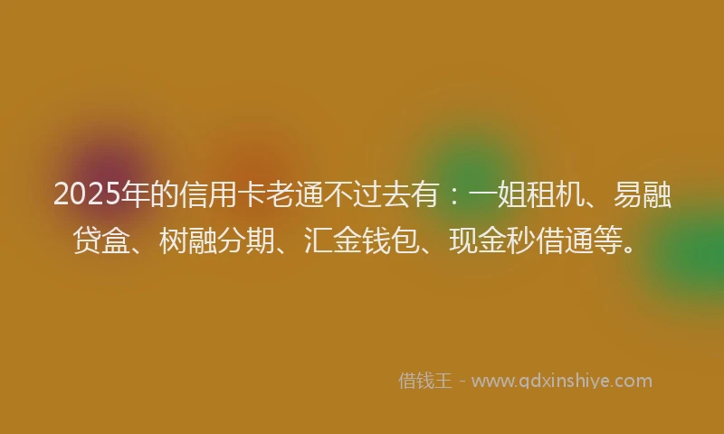 2025年的信用卡老通不过去有：一姐租机、易融贷盒、树融分期、汇金钱包、现金秒借通等。