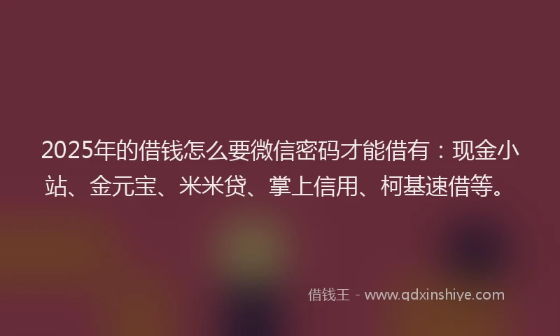 2025年的借钱怎么要微信密码才能借有：现金小站、金元宝、米米贷、掌上信用、柯基速借等。