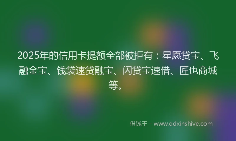 2025年的信用卡提额全部被拒有：星愿贷宝、飞融金宝、钱袋速贷融宝、闪贷宝速借、匠也商城等。