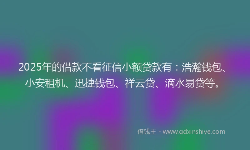 2025年的借款不看征信小额贷款有：浩瀚钱包、小安租机、迅捷钱包、祥云贷、滴水易贷等。