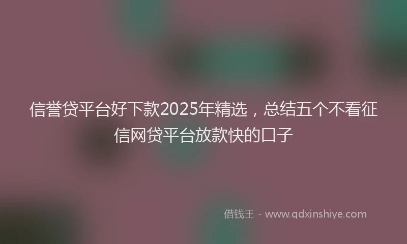 信誉贷平台好下款2025年精选，总结五个不看征信网贷平台放款快的口子
