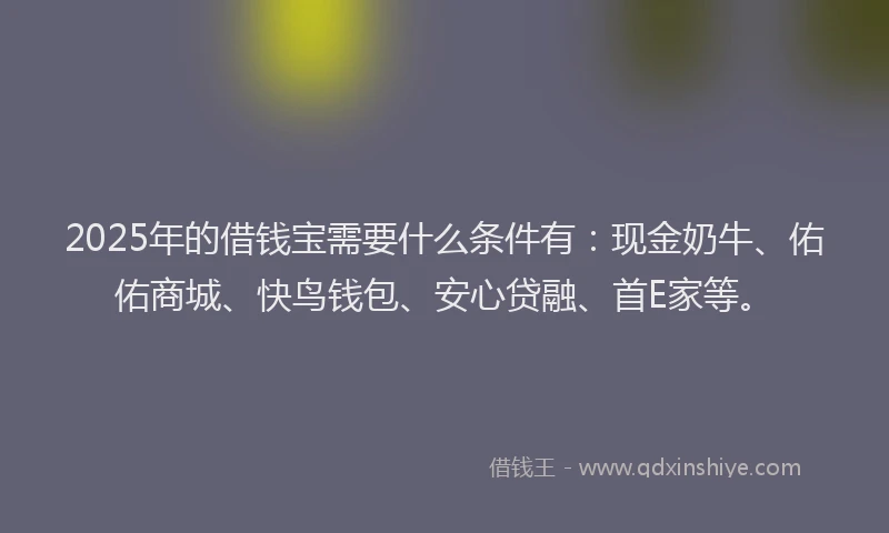 2025年的借钱宝需要什么条件有：现金奶牛、佑佑商城、快鸟钱包、安心贷融、首E家等。