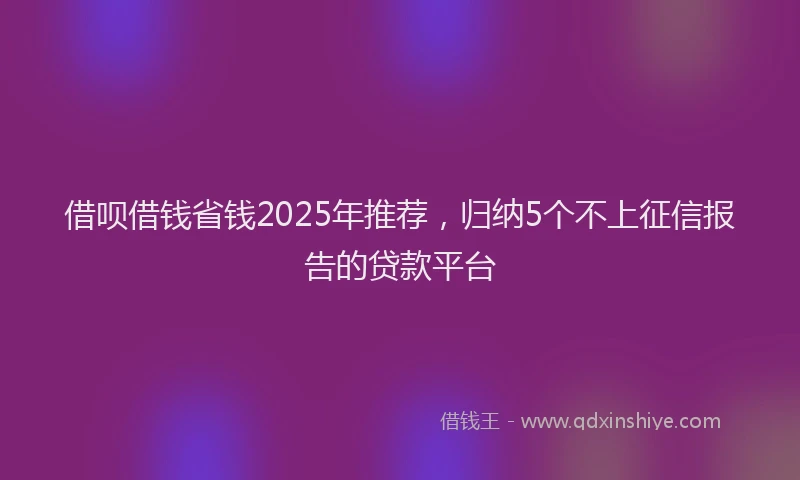 借呗借钱省钱2025年推荐，归纳5个不上征信报告的贷款平台