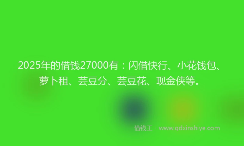 2025年的借钱27000有：闪借快行、小花钱包、萝卜租、芸豆分、芸豆花、现金侠等。