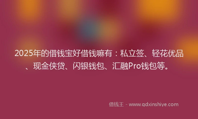 2025年的借钱宝好借钱嘛有：私立签、轻花优品、现金侠贷、闪银钱包、汇融Pro钱包等。