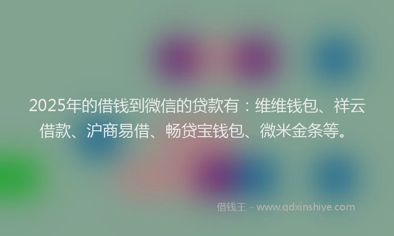 2025年的借钱到微信的贷款有：维维钱包、祥云借款、沪商易借、畅贷宝钱包、微米金条等。