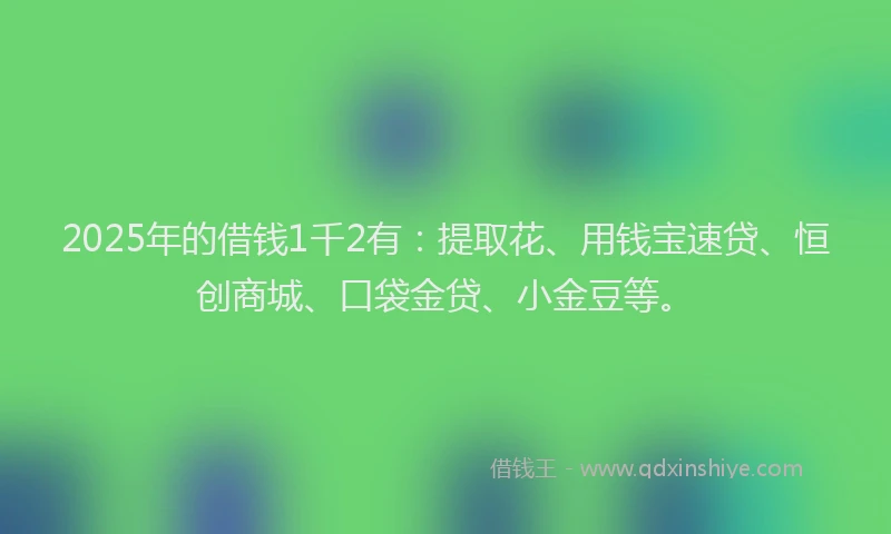 2025年的借钱1千2有：提取花、用钱宝速贷、恒创商城、口袋金贷、小金豆等。