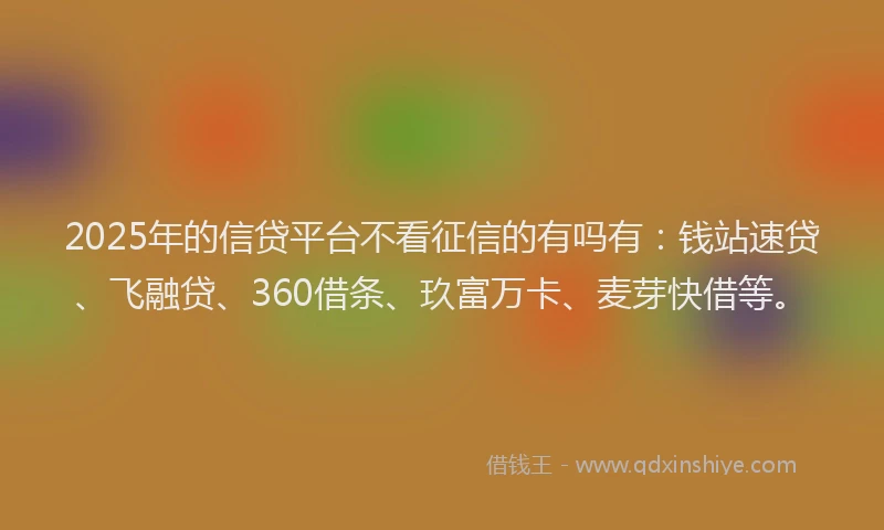 2025年的信贷平台不看征信的有吗有：钱站速贷、飞融贷、360借条、玖富万卡、麦芽快借等。