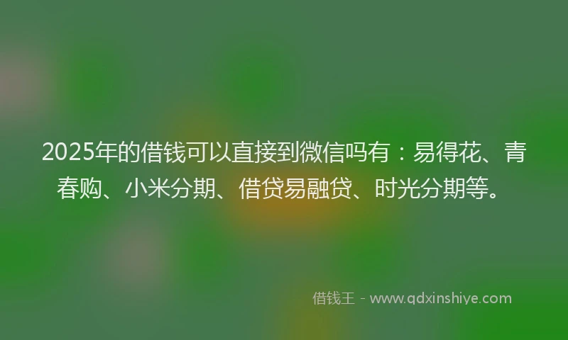2025年的借钱可以直接到微信吗有：易得花、青春购、小米分期、借贷易融贷、时光分期等。