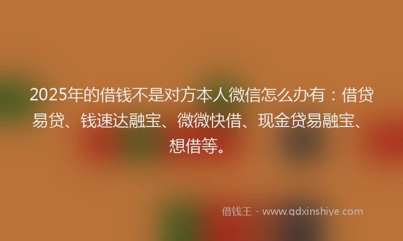 2025年的借钱不是对方本人微信怎么办有：借贷易贷、钱速达融宝、微微快借、现金贷易融宝、想借等。