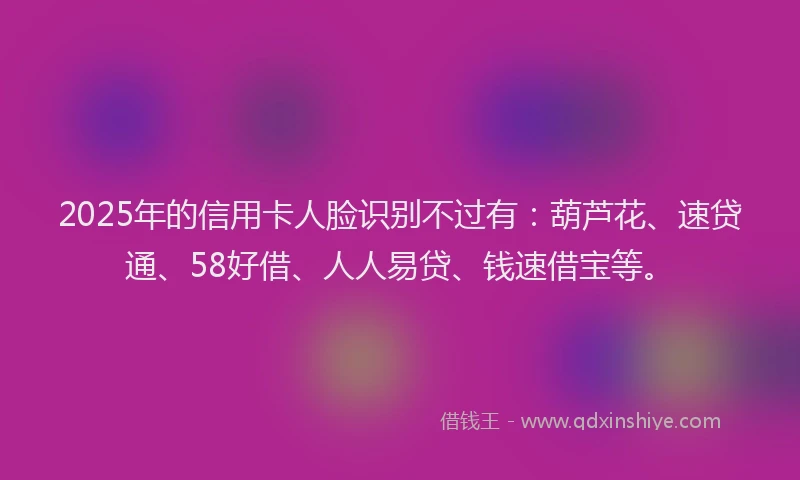 2025年的信用卡人脸识别不过有：葫芦花、速贷通、58好借、人人易贷、钱速借宝等。