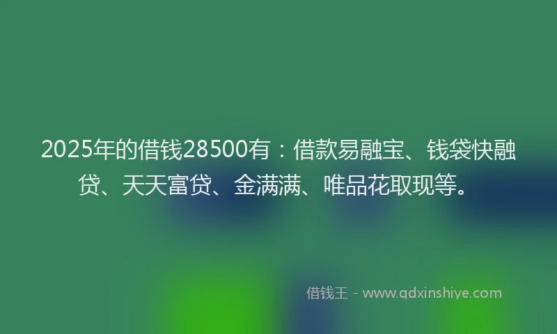 2025年的借钱28500有:借款易融宝、钱袋快融贷、天天富贷、金满满、唯品花取现等。