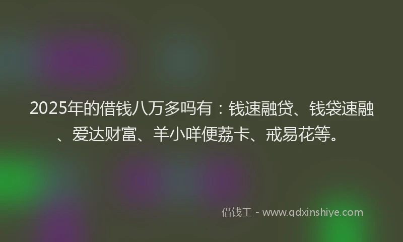 2025年的借钱八万多吗有:钱速融贷、钱袋速融、爱达财富、羊小咩便荔卡、戒易花等。