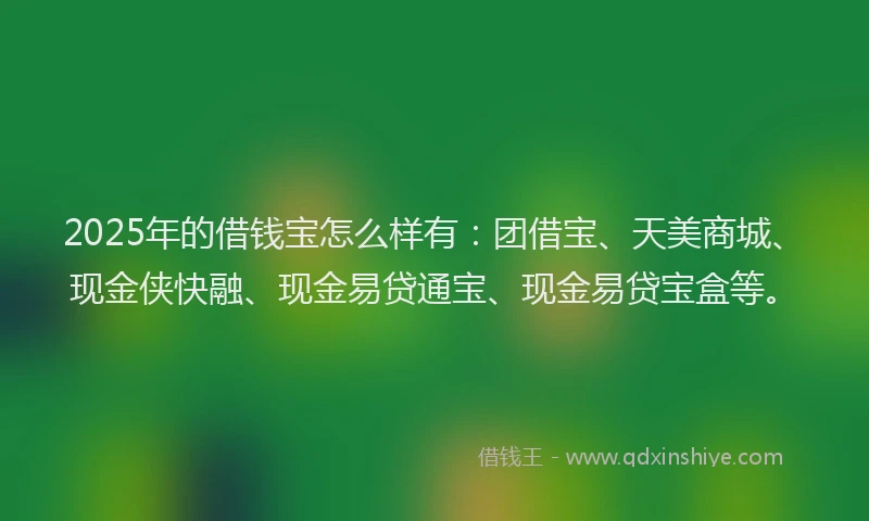 2025年的借钱宝怎么样有：团借宝、天美商城、现金侠快融、现金易贷通宝、现金易贷宝盒等。