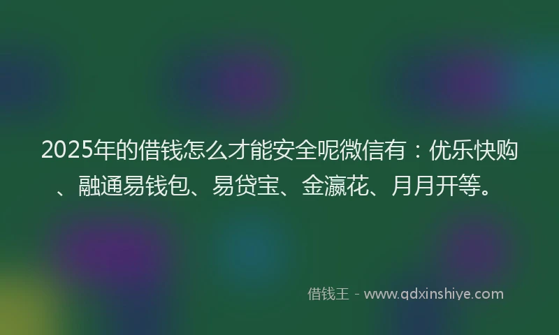 2025年的借钱怎么才能安全呢微信有：优乐快购、融通易钱包、易贷宝、金瀛花、月月开等。