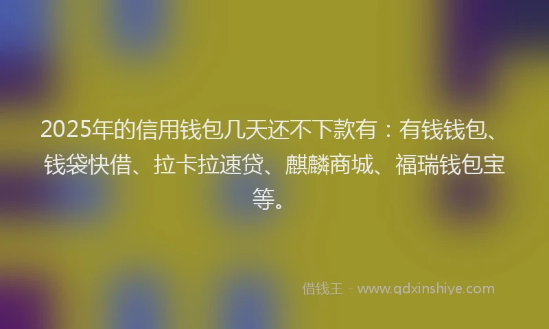 2025年的信用钱包几天还不下款有：有钱钱包、钱袋快借、拉卡拉速贷、麒麟商城、福瑞钱包宝等。