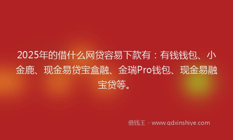 2025年的借什么网贷容易下款有：有钱钱包、小金鹿、现金易贷宝盒融、金瑞Pro钱包、现金易融宝贷等。