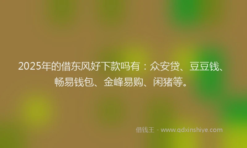 2025年的借东风好下款吗有：众安贷、豆豆钱、畅易钱包、金峰易购、闲猪等。