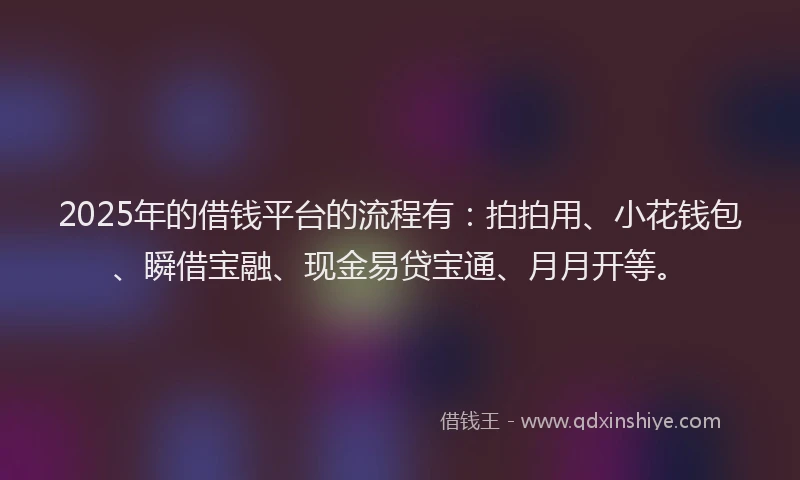 2025年的借钱平台的流程有：拍拍用、小花钱包、瞬借宝融、现金易贷宝通、月月开等。