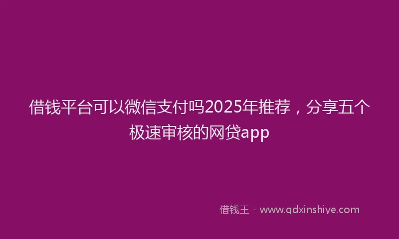 借钱平台可以微信支付吗2025年推荐，分享五个极速审核的网贷app