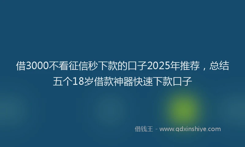 借3000不看征信秒下款的口子2025年推荐，总结五个18岁借款神器快速下款口子