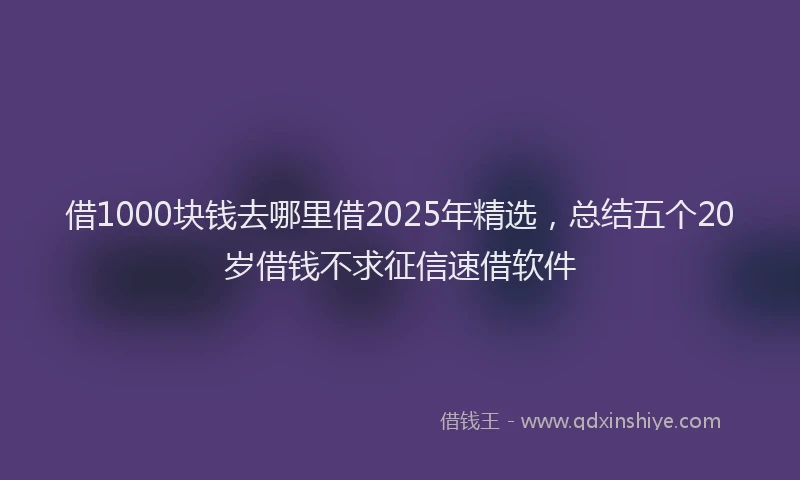 借1000块钱去哪里借2025年精选，总结五个20岁借钱不求征信速借软件