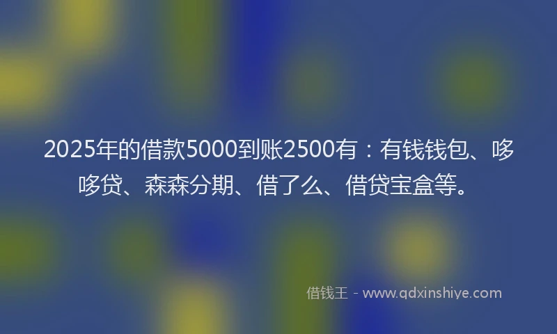 2025年的借款5000到账2500有：有钱钱包、哆哆贷、森森分期、借了么、借贷宝盒等。
