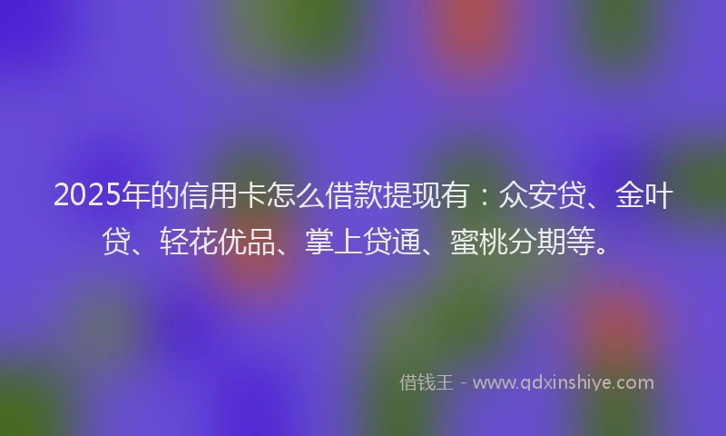 2025年的信用卡怎么借款提现有：众安贷、金叶贷、轻花优品、掌上贷通、蜜桃分期等。