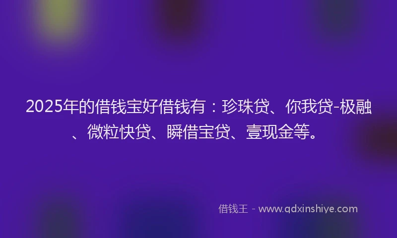 2025年的借钱宝好借钱有：珍珠贷、你我贷-极融、微粒快贷、瞬借宝贷、壹现金等。