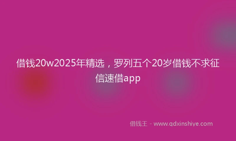 借钱20w2025年精选，罗列五个20岁借钱不求征信速借app