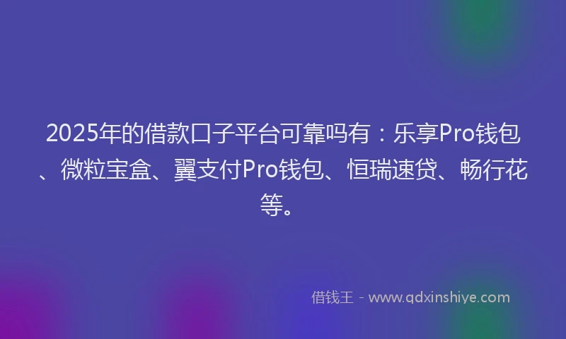 2025年的借款口子平台可靠吗有：乐享Pro钱包、微粒宝盒、翼支付Pro钱包、恒瑞速贷、畅行花等。