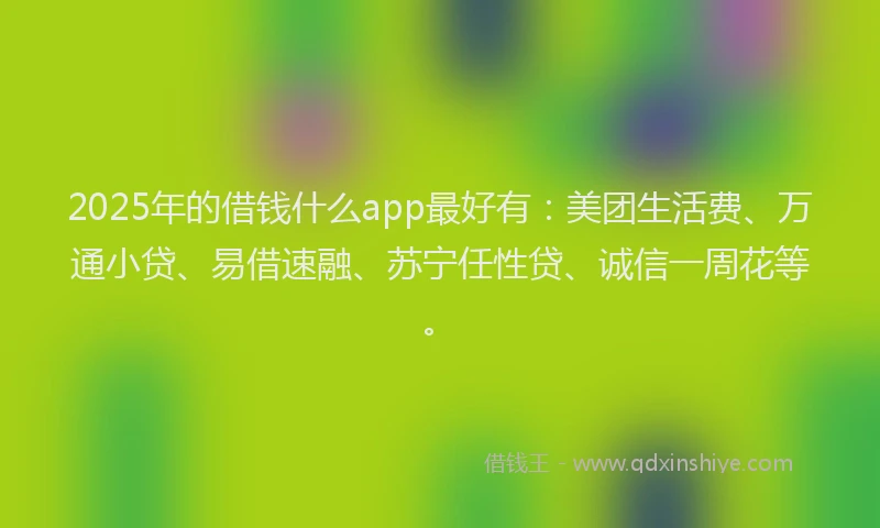 2025年的借钱什么app最好有：美团生活费、万通小贷、易借速融、苏宁任性贷、诚信一周花等。