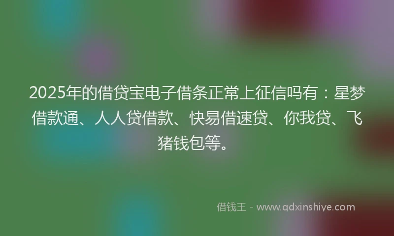 2025年的借贷宝电子借条正常上征信吗有:星梦借款通、人人贷借款、快易借速贷、你我贷、飞猪钱包等。