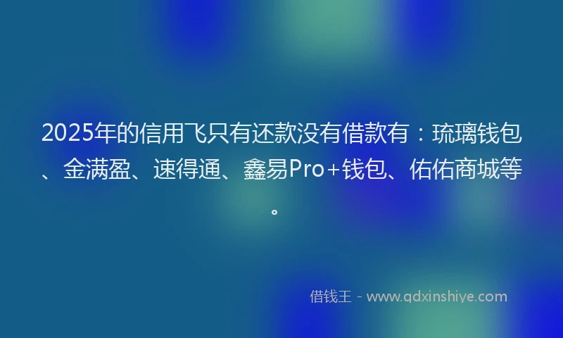 2025年的信用飞只有还款没有借款有：琉璃钱包、金满盈、速得通、鑫易Pro+钱包、佑佑商城等。