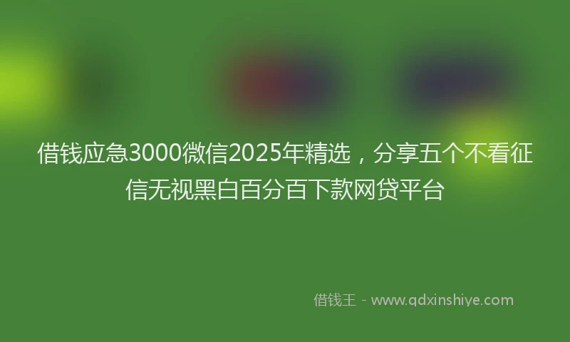 借钱应急3000微信2025年精选，分享五个不看征信无视黑白百分百下款网贷平台