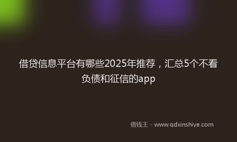 借贷信息平台有哪些2025年推荐，汇总5个不看负债和征信的app