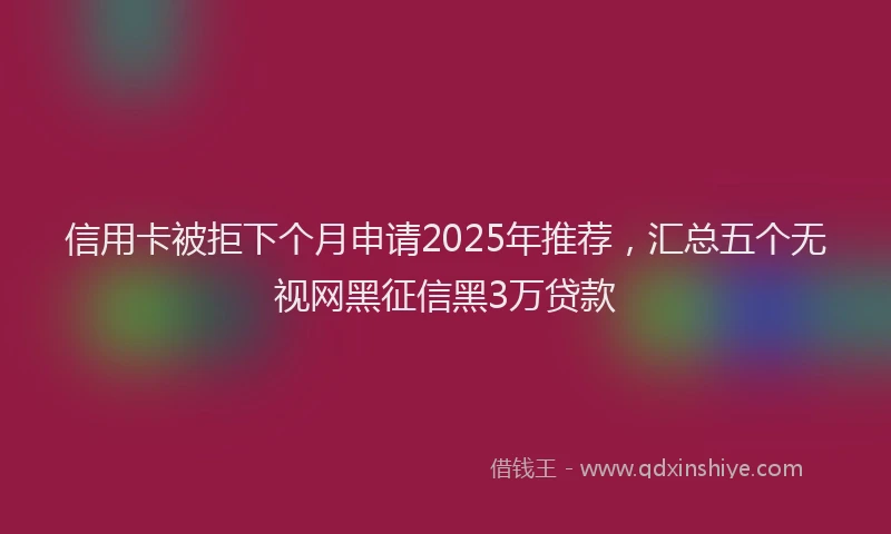 信用卡被拒下个月申请2025年推荐，汇总五个无视网黑征信黑3万贷款